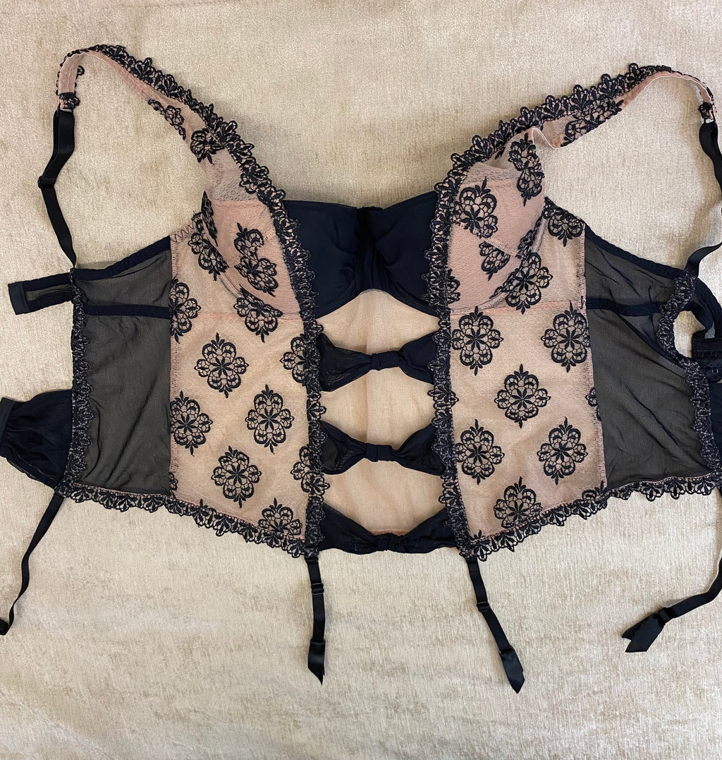 Luxuriöse Aubade Korsage / Torselett – Schwarz/Nude, 80 C, Neuwertig