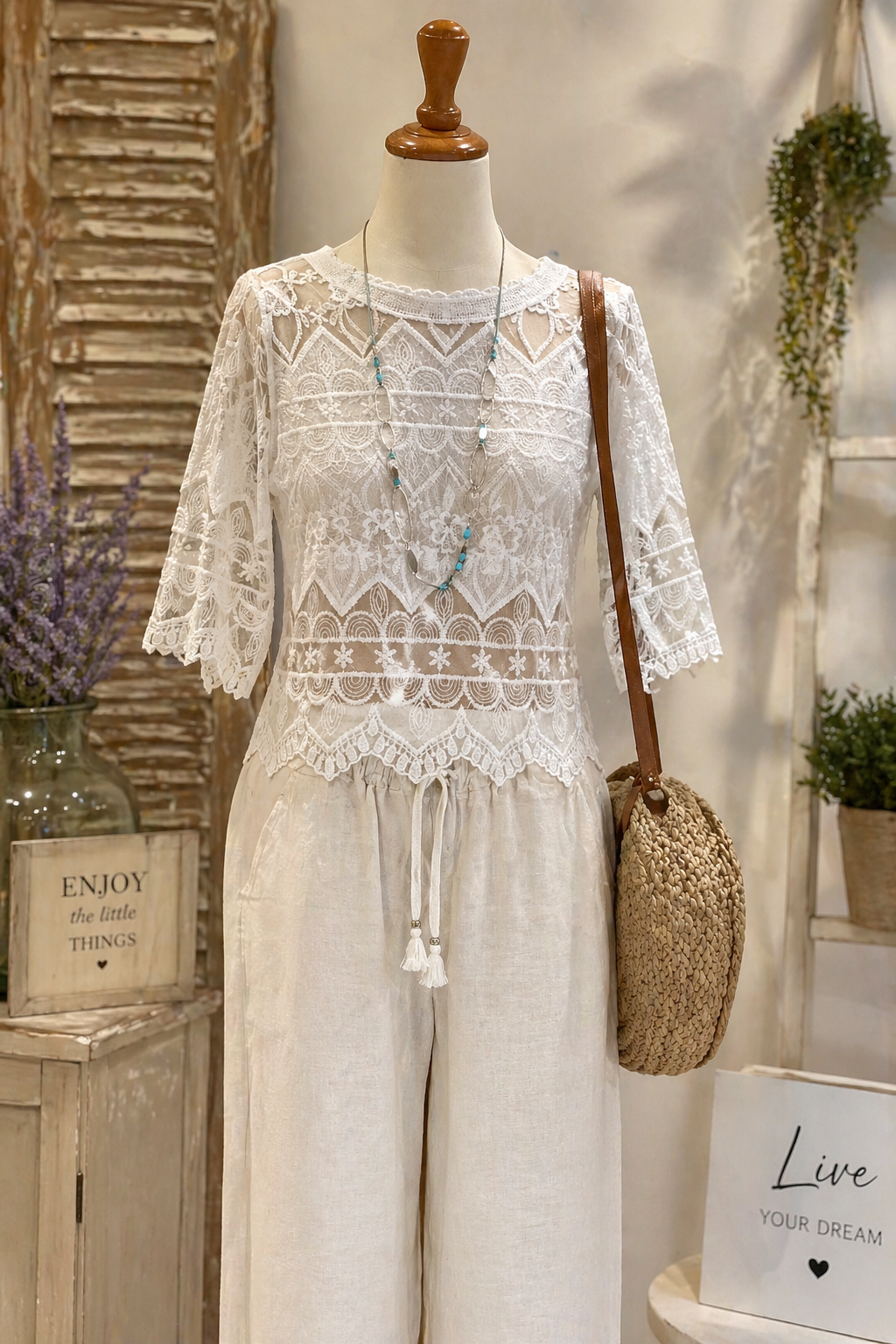 Boho-Spitzenbluse, strahlendes  Weiß, romantisch & verspielt - kleine Einheitsgröße (S/M)