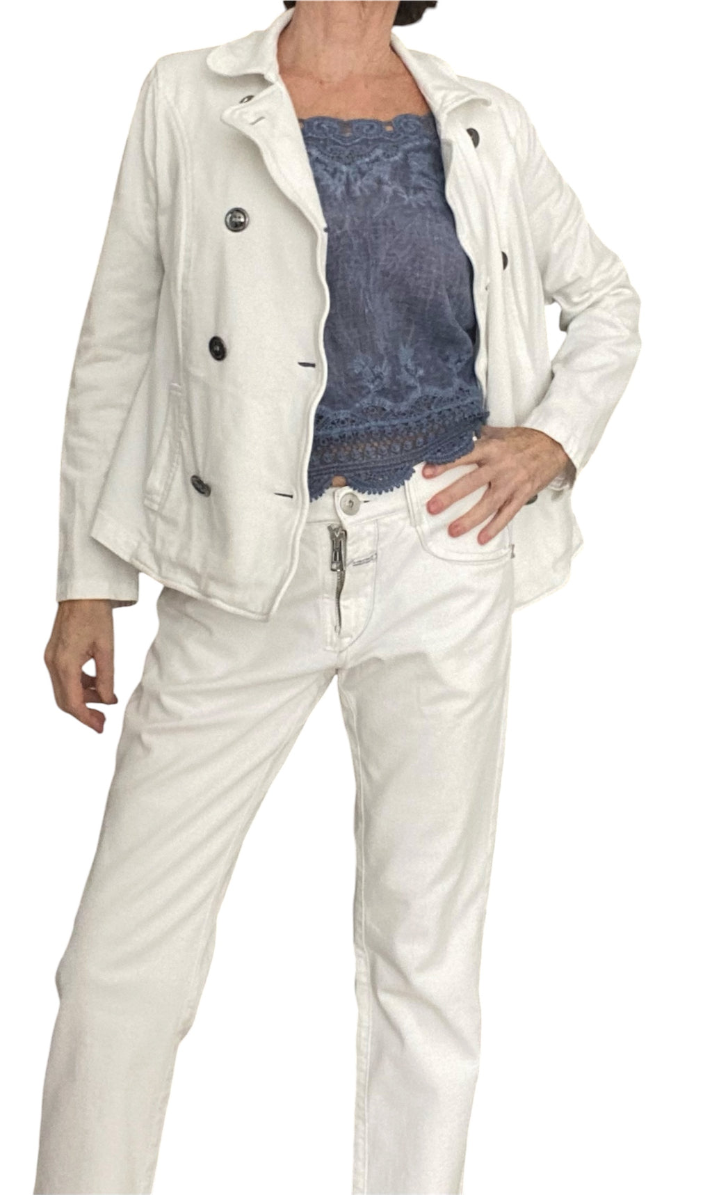 Original Marithé + François Girbaud White Jeans, low waist, Gr. M/L First Boyfriend