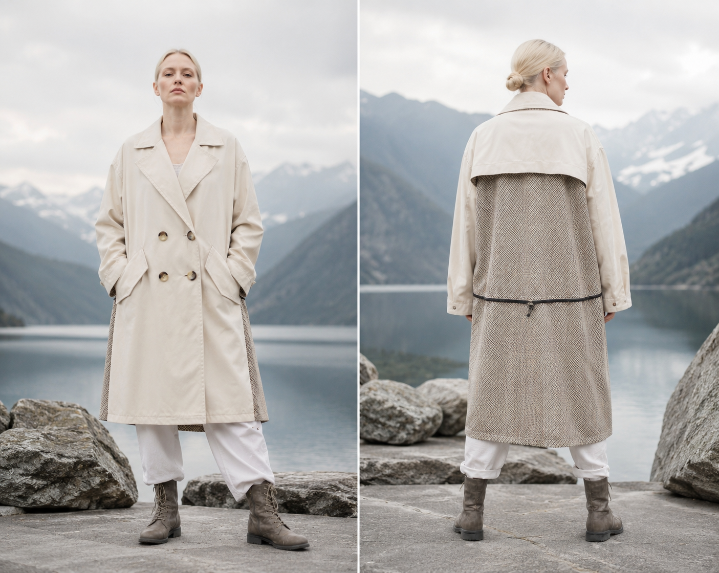 Neuer Zara Trenchcoat/Mantel, Ecru, Over-Size Größe L (38-52) ungetragen & besondere Details (Karo-Muster)