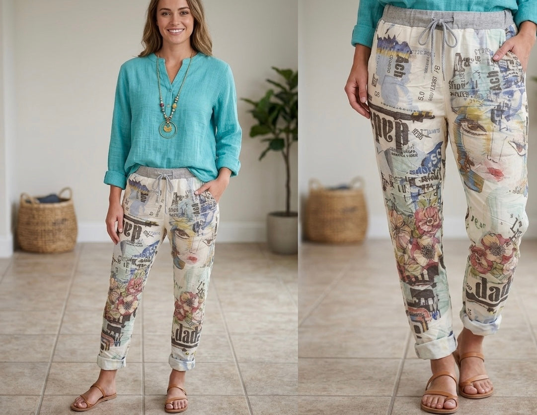 Superbequeme Stretch-Hose /Jogpants uni oder mit Pop-Art Print, Einheitsgröße M/XL