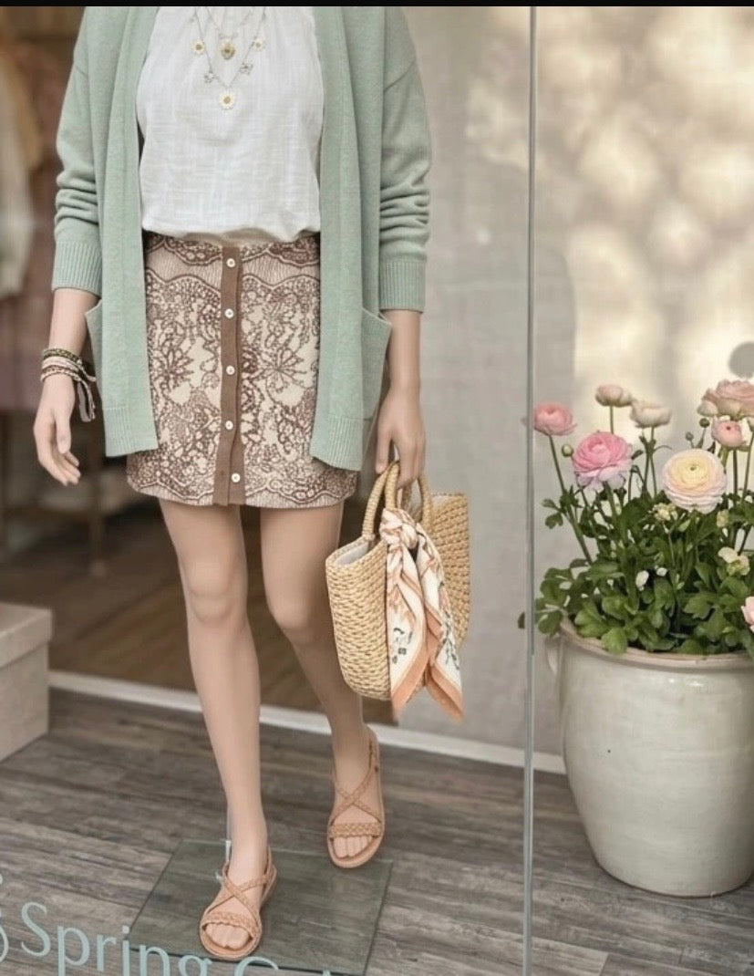 Marc Cain Minirock, Edles Spitzen-Muster, Braun/Beige N3, Gr.M / 38