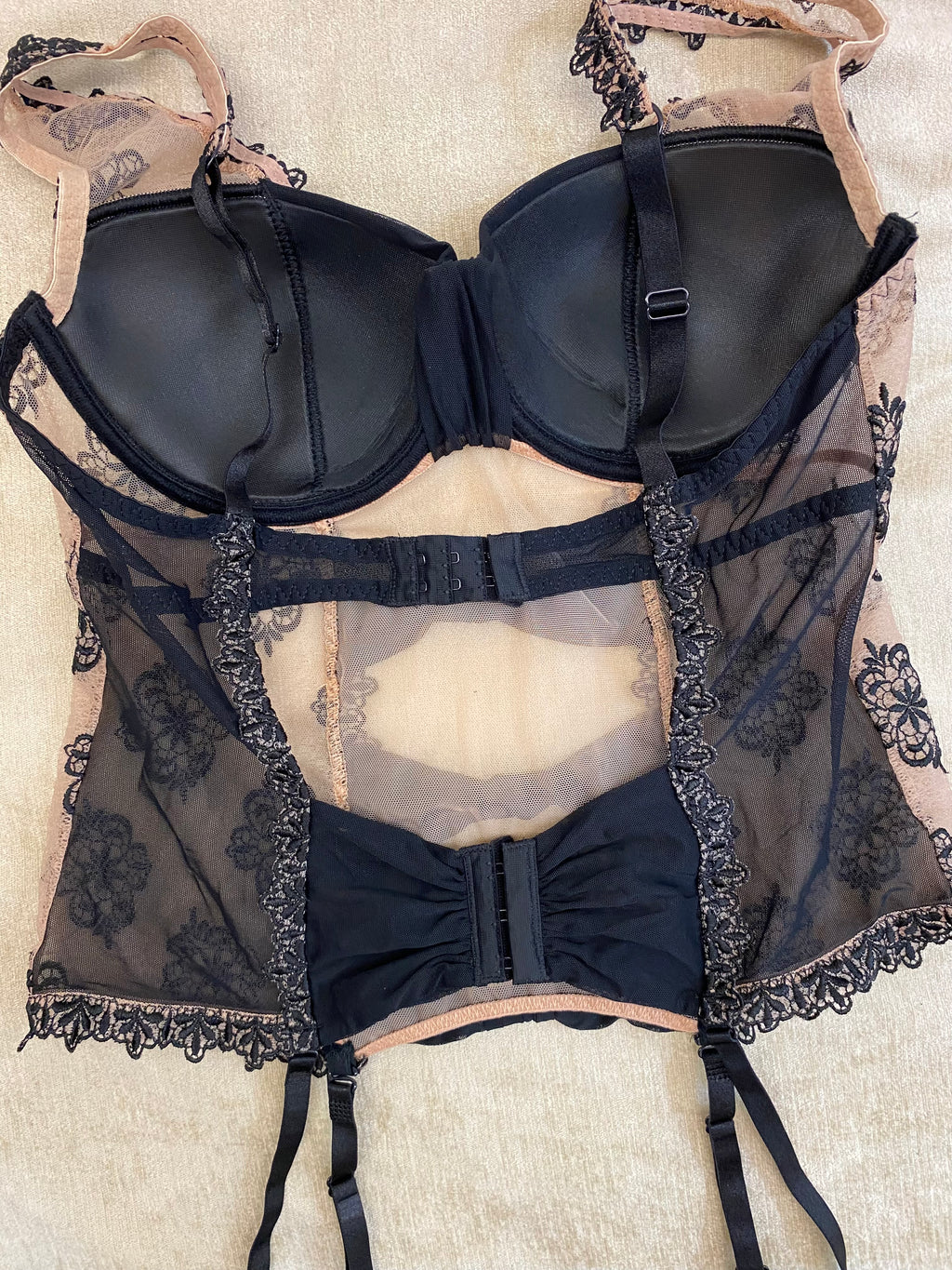Luxuriöse Aubade Korsage / Torselett – Schwarz/Nude, 80 C, Neuwertig
