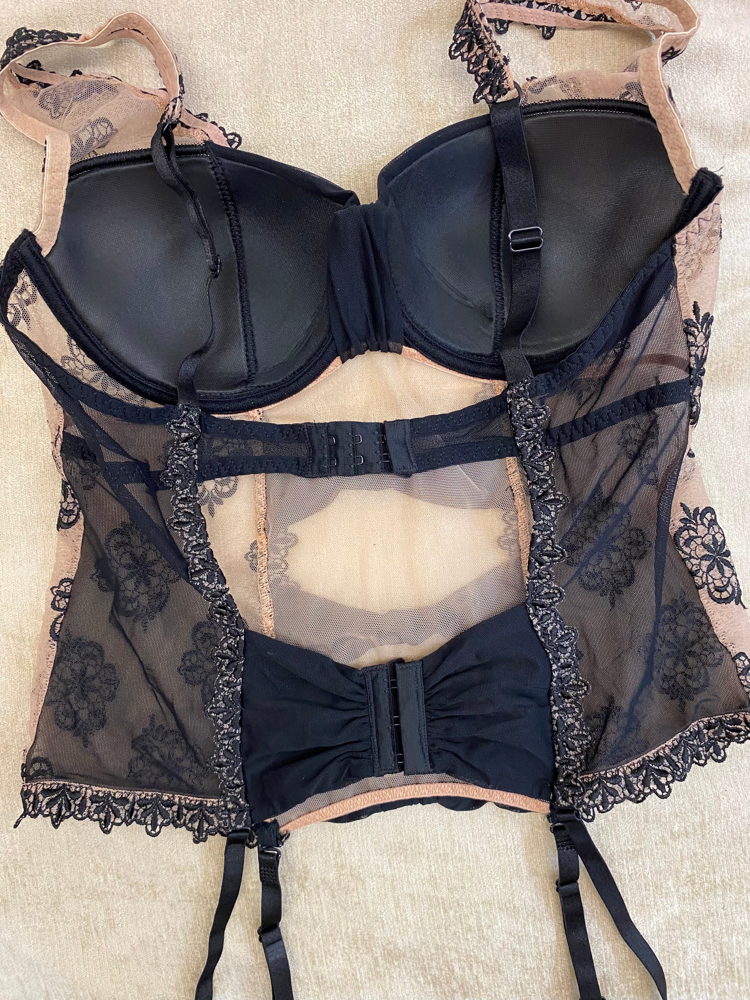 Luxuriöse Aubade Korsage / Torselett – Schwarz/Nude, 80 C, Neuwertig