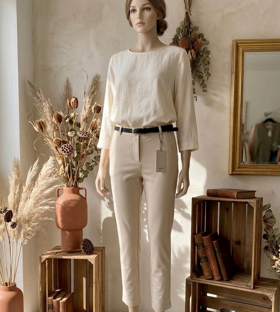 Stylische 7/8 Stretch-Hose in Off-White oder Ecru Gr S-M ( 36/38)