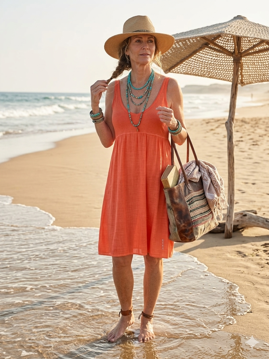 Tolles Sommerkleid von DEHA, Koralle/Orange im angesagten Batik-Look, neu.