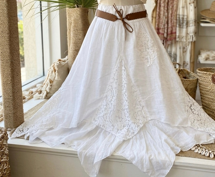 Romantischer Spitzen-Boho-Lagenlook Rock, Gipsy Style, Ibiza Look, viel Spitze (One Size S-XL)