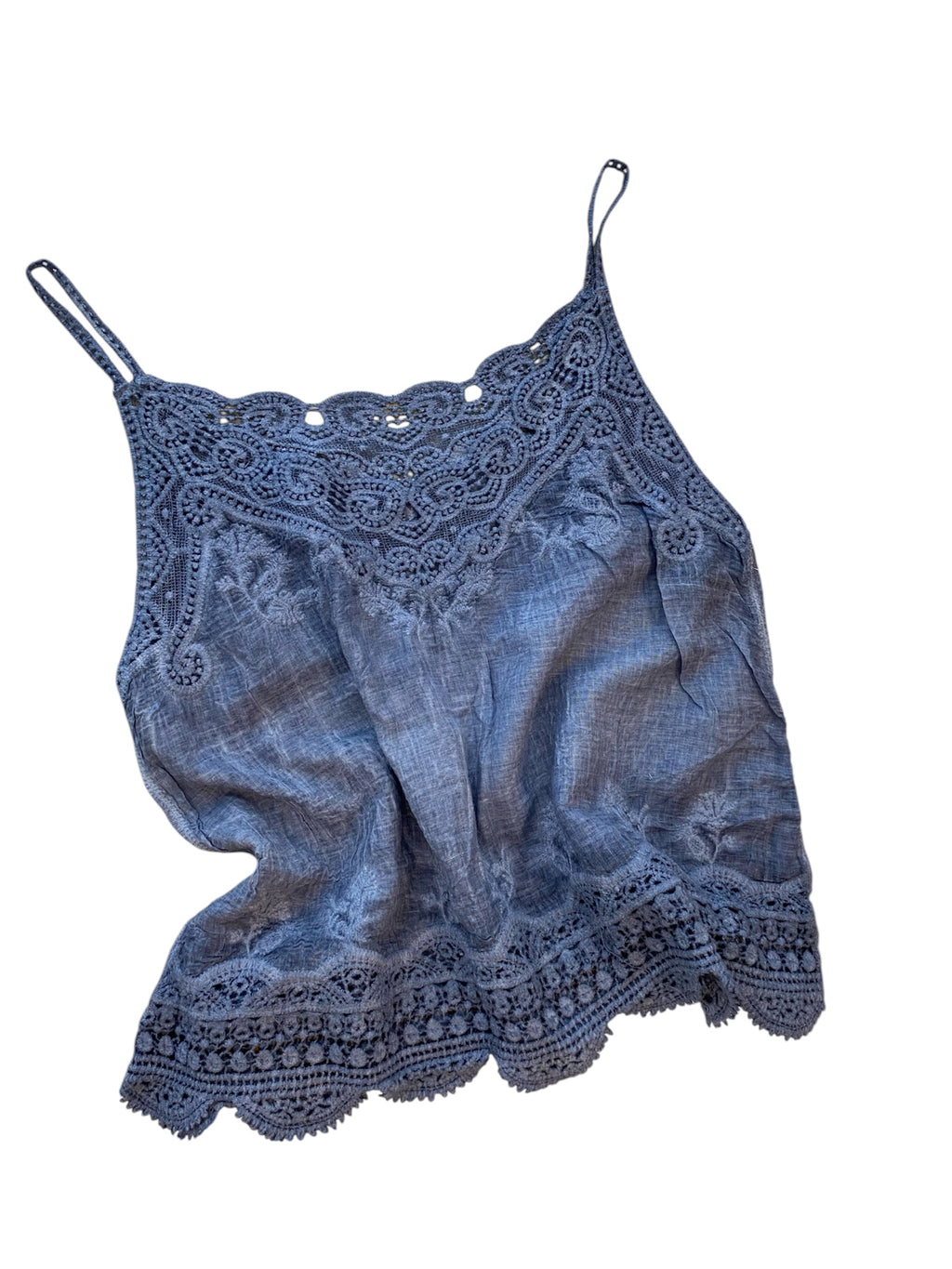 Sommer-Top im Boho/ Ibiza Style mit leichter Batik-Optik und edler Spitze, kleine Einheitsgröße S/M