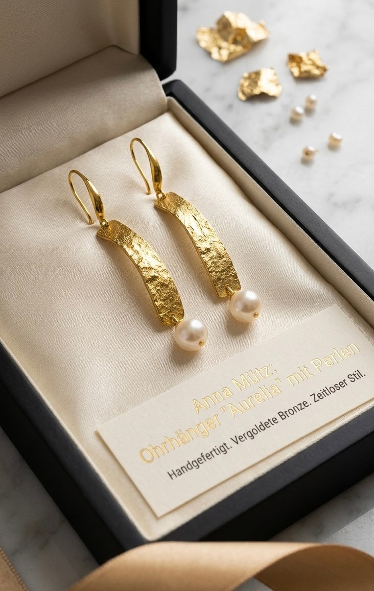 Exklusives handgearbeitetes Schmuck-Set „Aurelia" 24 Karat vergoldet mit echten Perlen (Design Anna Mütz)