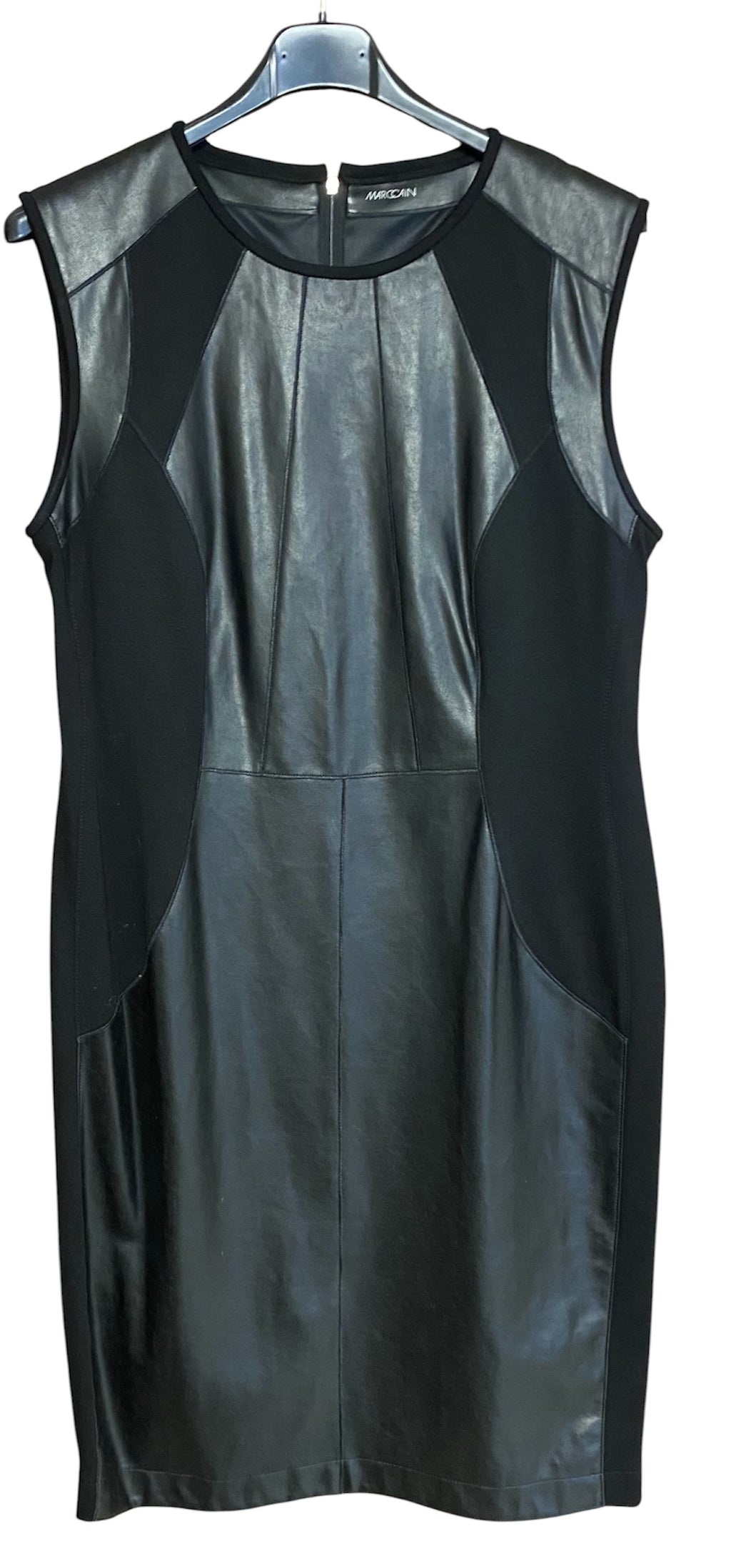 Marc Cain Etui-Kleid N4 (Gr. 40) Schwarz, Leder-Optik,  Materialmix, Top Zustand (Neupreis 349 €)