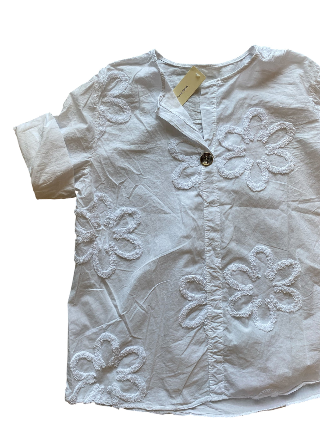 Romantische, pfiffige Baumwoll-Bluse in Weiß, locker geschnittene Einheitsgröße M/XL