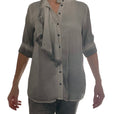 Liebeskind Berlin Bluse Gr. 42 Seidiger Touch – Vintage Grau mit Rüschen (minimaler Schönheitsfehler)