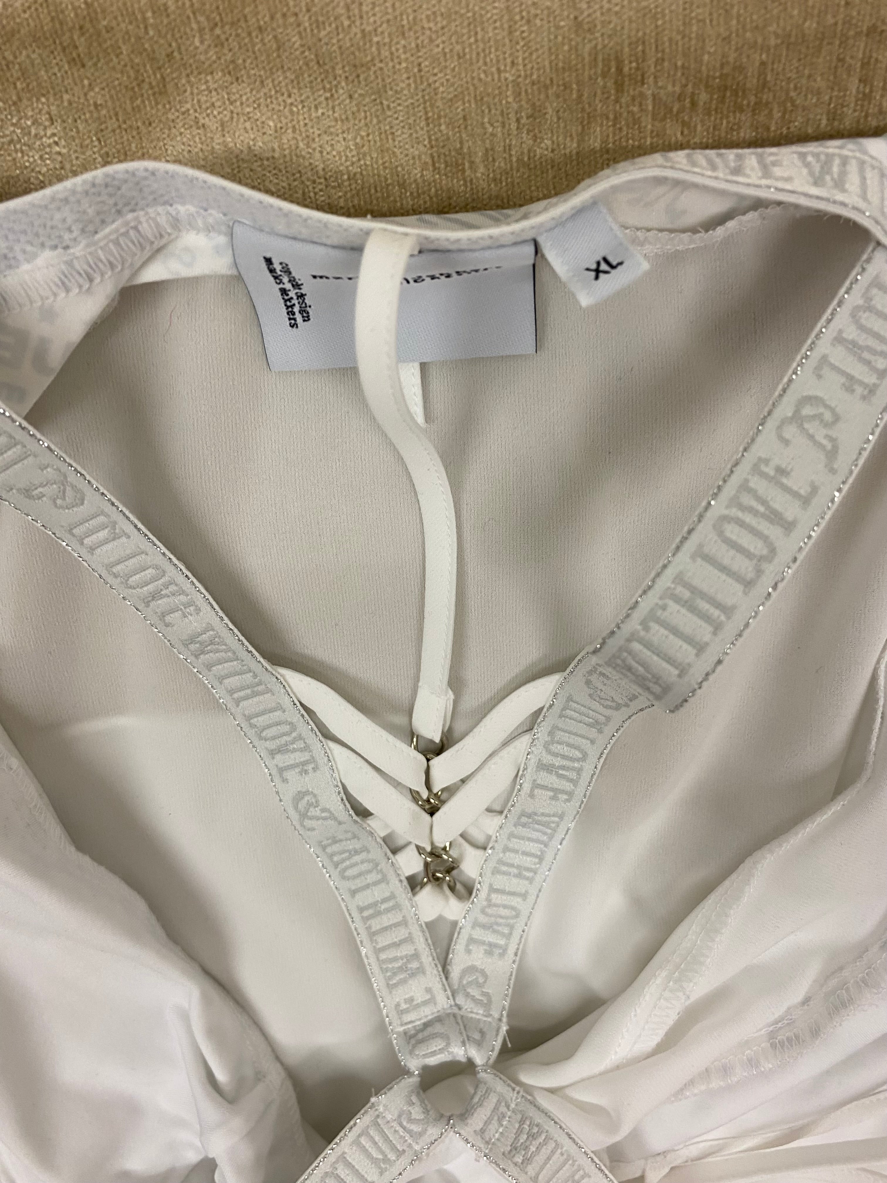 Exklusives, umwerfendes Top von Marlies Dekkers – Weiß mit Strass & Kettendetails