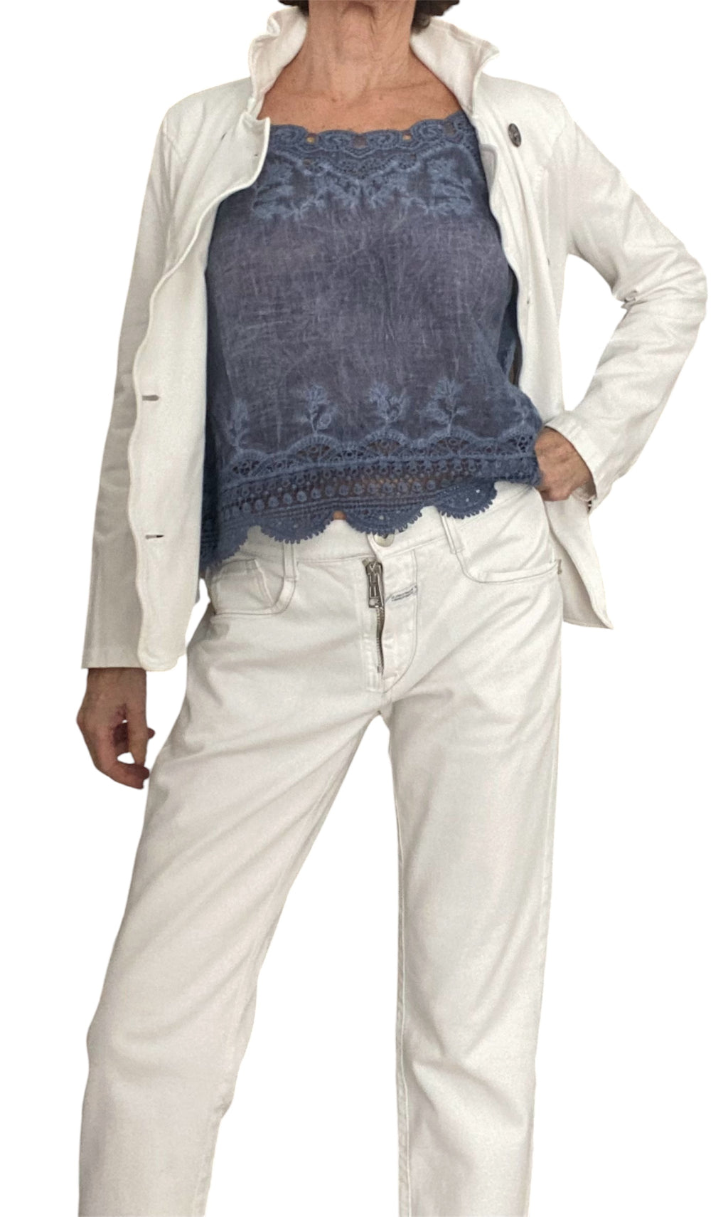 Original Marithé + François Girbaud White Jeans, low waist, Gr. M/L First Boyfriend