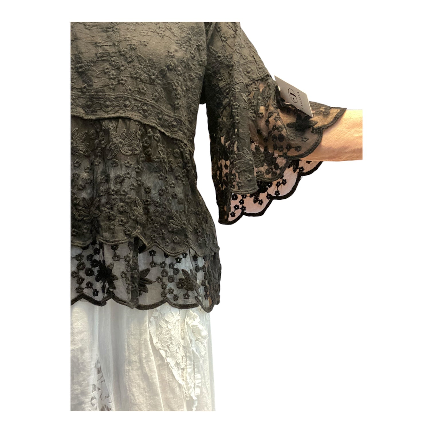 Traumhaft weite Boho-Lagenbluse, im Ibiza-Style, Gypsy-Chic in Off-White, 100% Baumwolle lockere Einheits Größe M-XXL