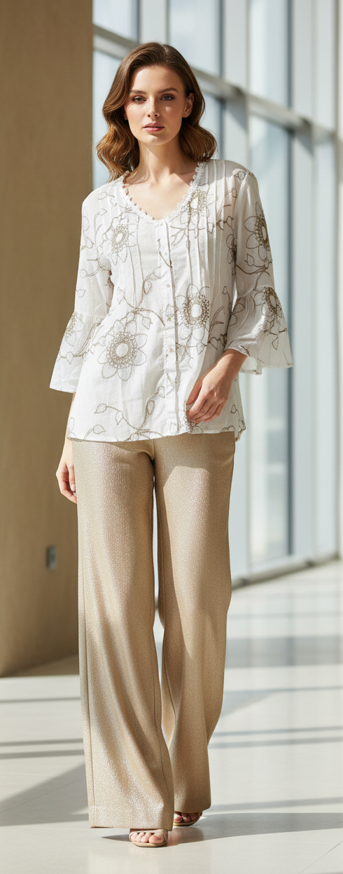 Romantische Eleganz:  neue Lieblingsbluse in A-Form mit floralen Akzenten und dezent-zartem Glitzer