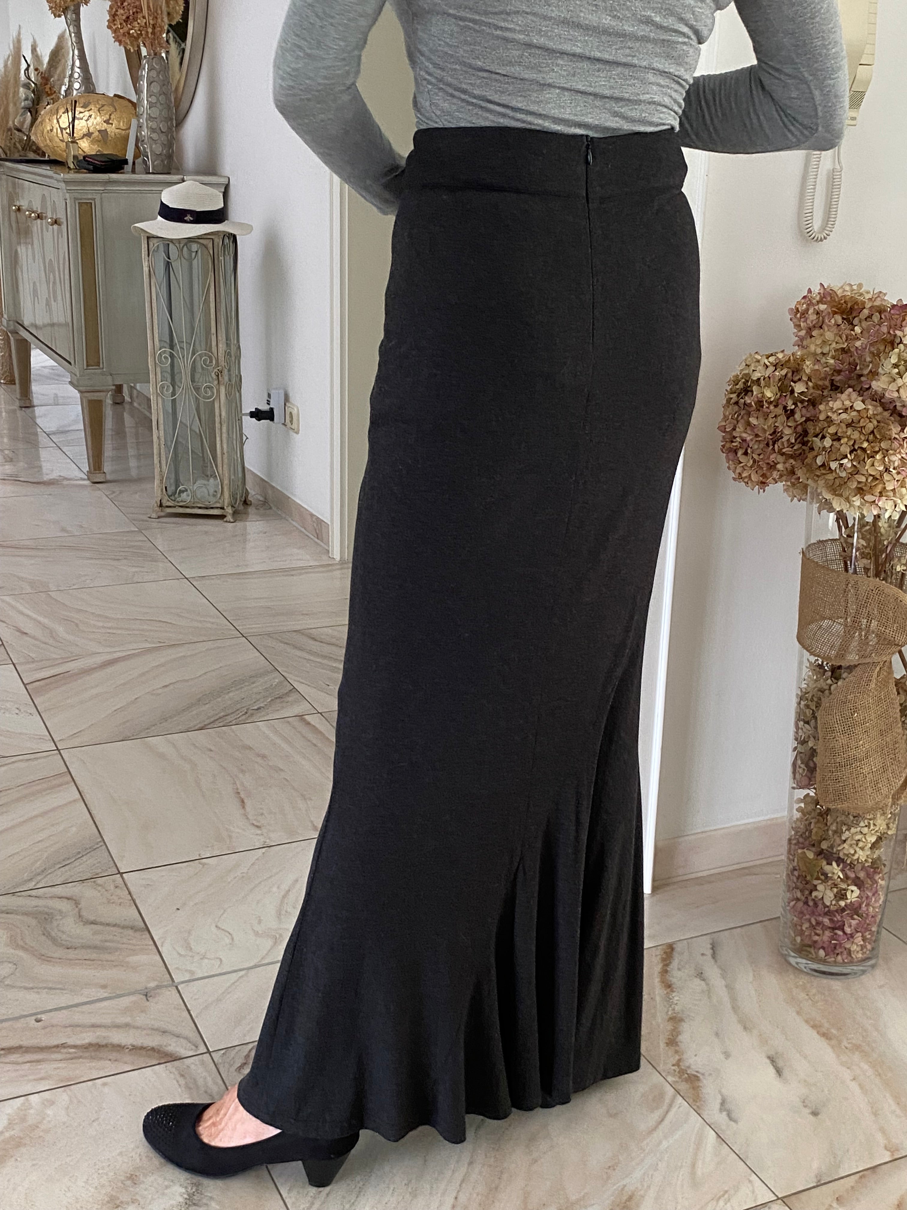 Karen Millen figurbetonender Maxi-Rock, Fishtail, knöchellang, ganz fein schwarz-grau meliert, Gr.40
