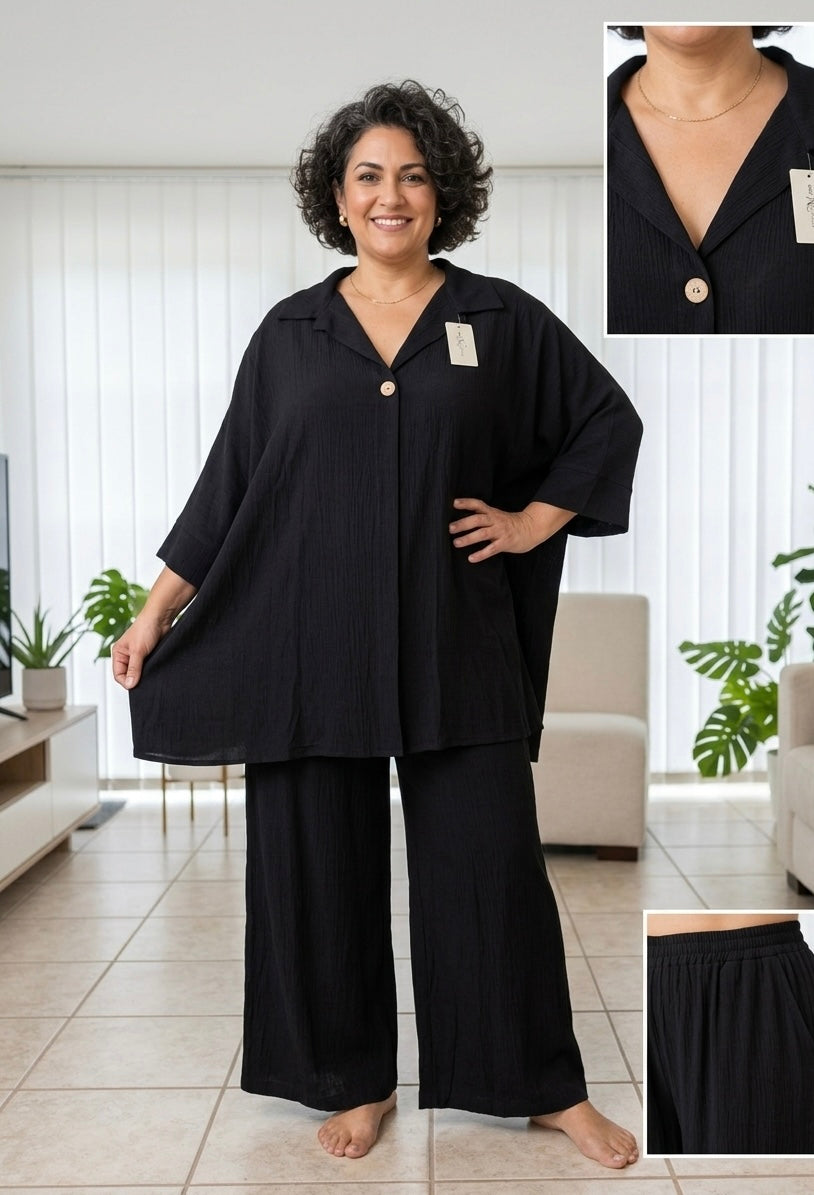 Traumhaftes luftiges, chices Oversize-Set in Schwarz XXXL– Lässige Eleganz für jede Größe!