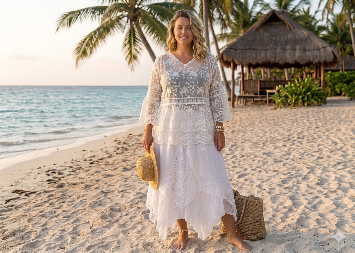 Traumhaft weite Boho-Lagenbluse, im Ibiza-Style, Gypsy-Chic in Off-White, 100% Baumwolle lockere Einheits Größe M-XXL