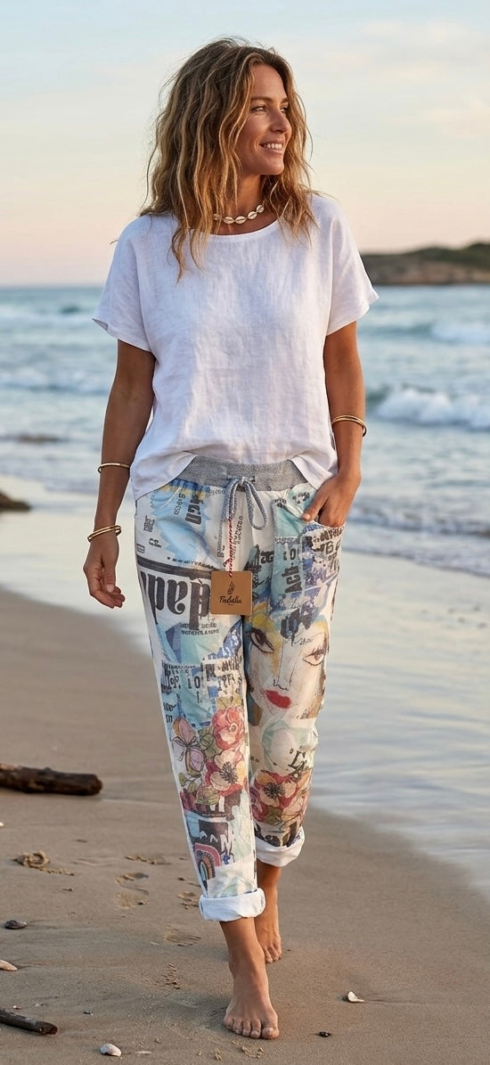 Superbequeme Stretch-Hose /Jogpants uni oder mit Pop-Art Print, Einheitsgröße M/XL