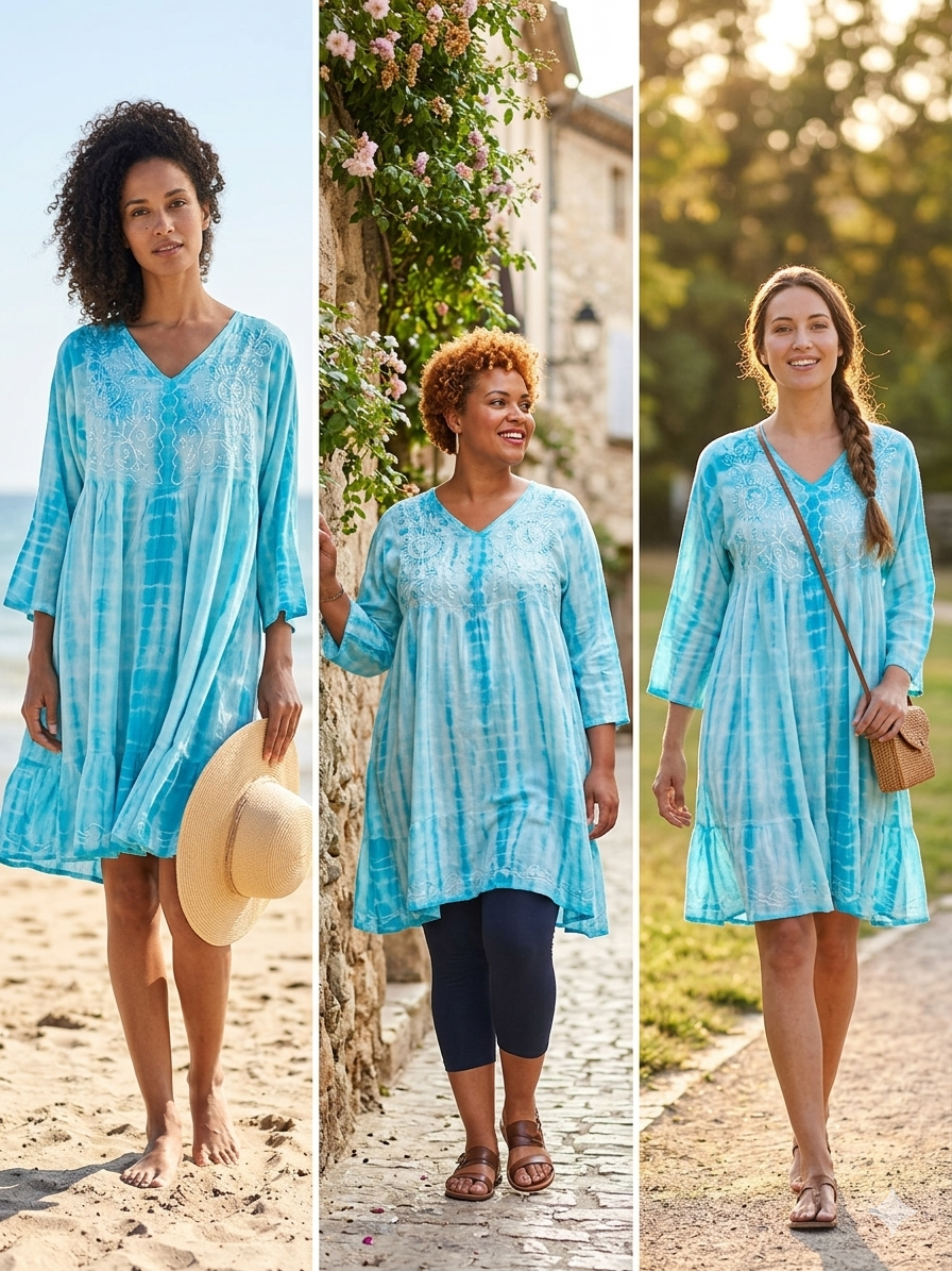 Ibiza Style, Boho-Look, luftiges Sommerkleid / Tunika, One Size (36-44)