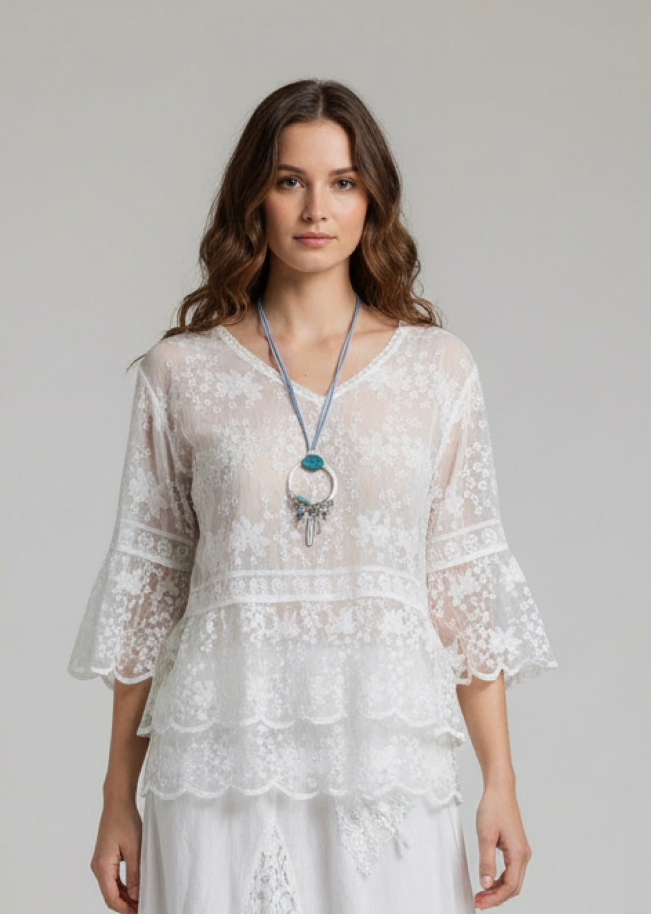 Traumhaft weite Boho-Lagenbluse, im Ibiza-Style, Gypsy-Chic in Off-White, 100% Baumwolle lockere Einheits Größe M-XXL