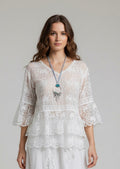Traumhaft weite Boho-Lagenbluse, im Ibiza-Style, Gypsy-Chic in Off-White, 100% Baumwolle lockere Einheits Größe M-XXL