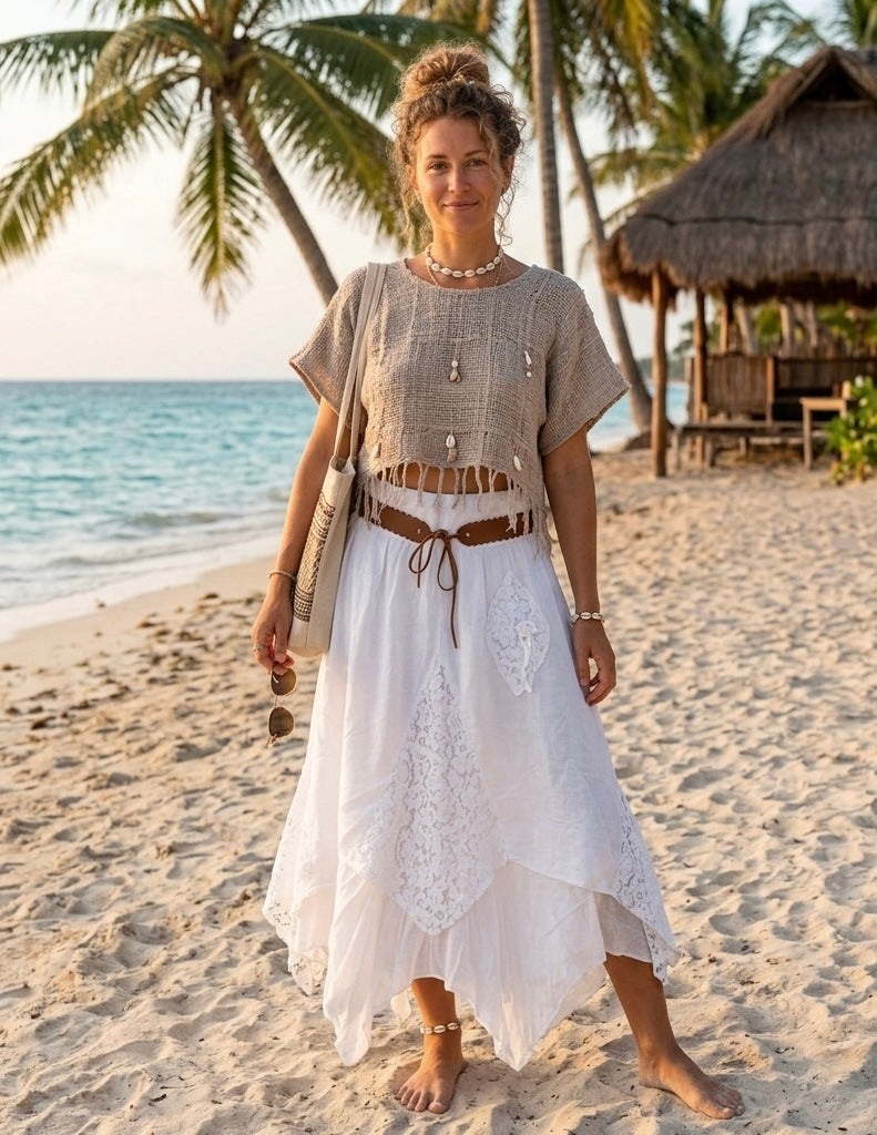 Romantischer Spitzen-Boho-Lagenlook Rock, Gipsy Style, Ibiza Look, viel Spitze (One Size S-XL)