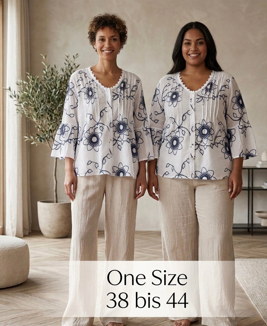 Romantische Eleganz:  neue Lieblingsbluse in A-Form mit floralen Akzenten und dezent-zartem Glitzer