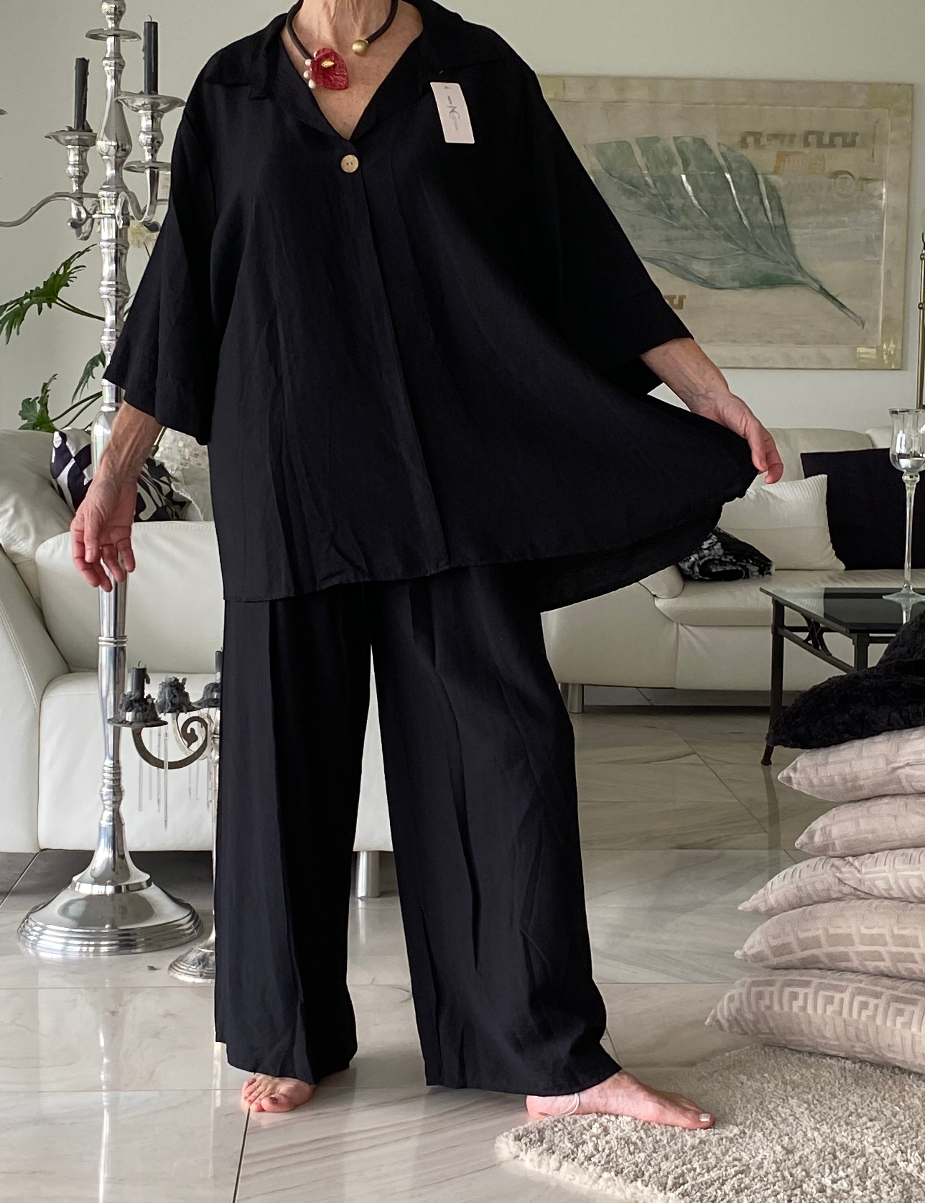 Traumhaftes luftiges, chices Oversize-Set in Schwarz XXXL– Lässige Eleganz für jede Größe!