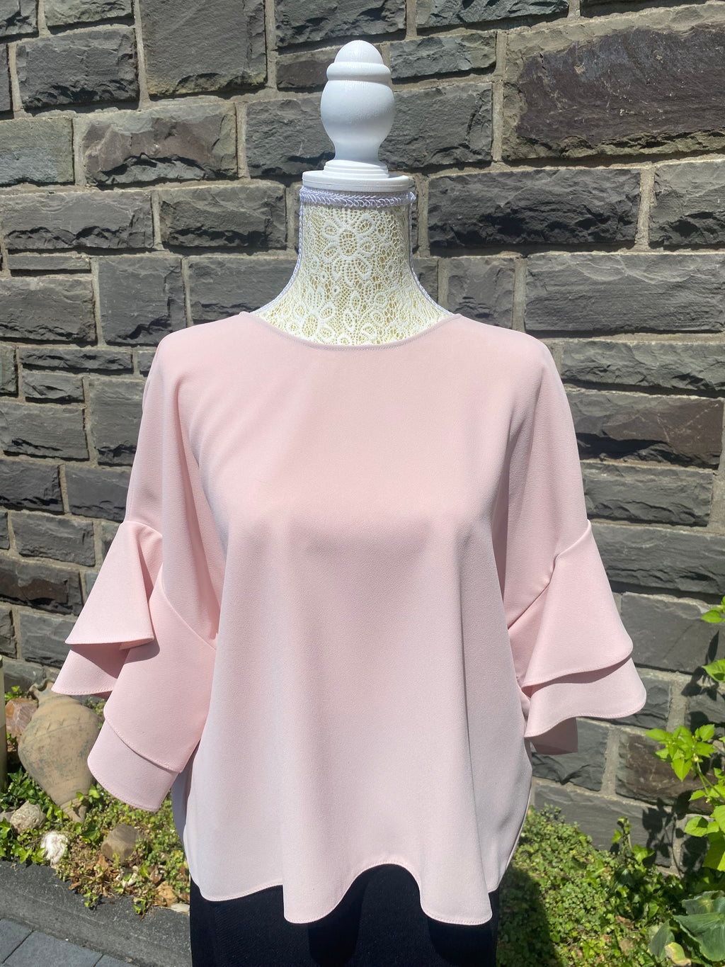 Elegante Zara Woman Bluse in Rosé mit verspielten Ärmeln – Größe XL