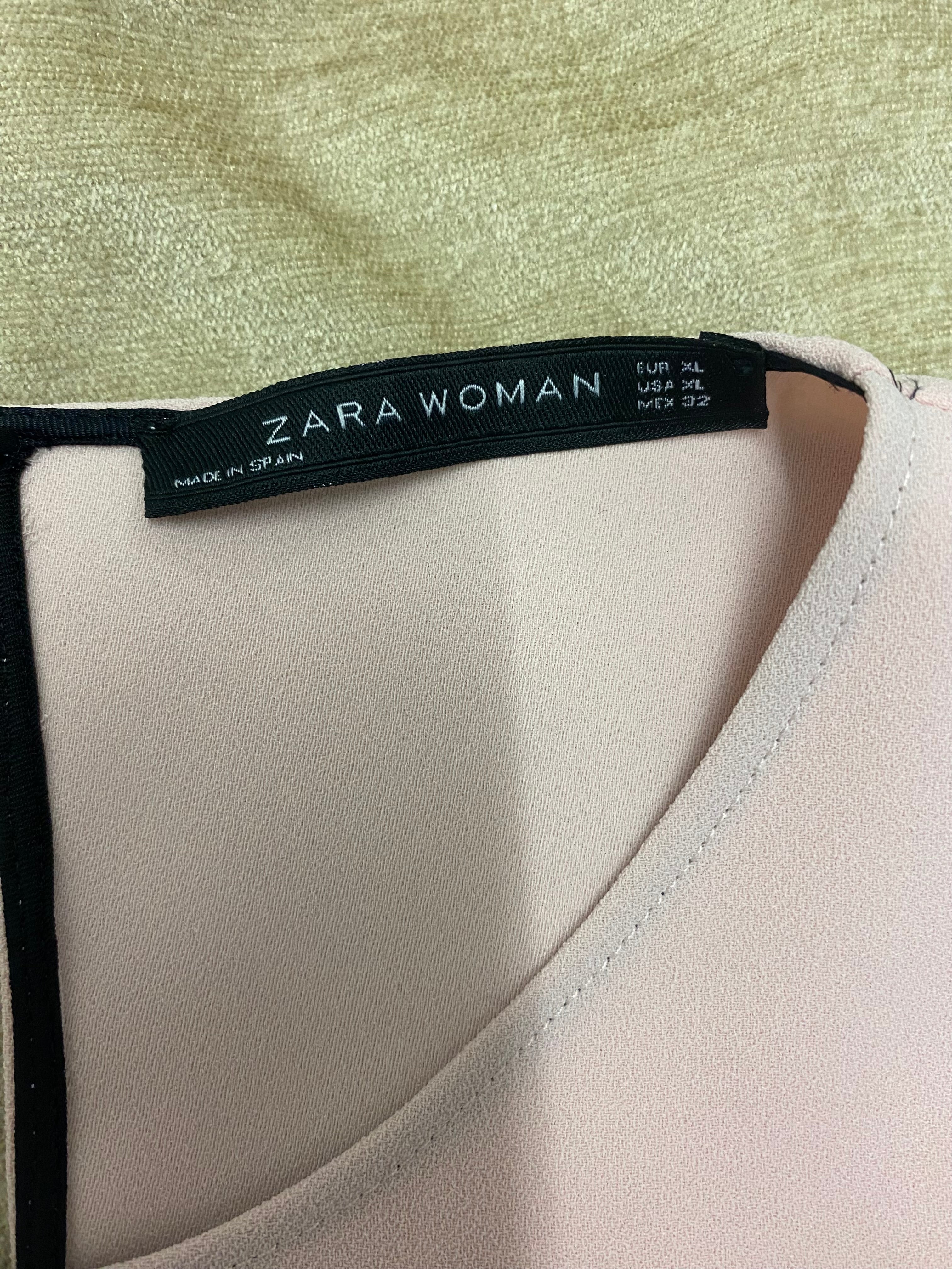 Elegante Zara Woman Bluse in Rosé mit verspielten Ärmeln – Größe XL