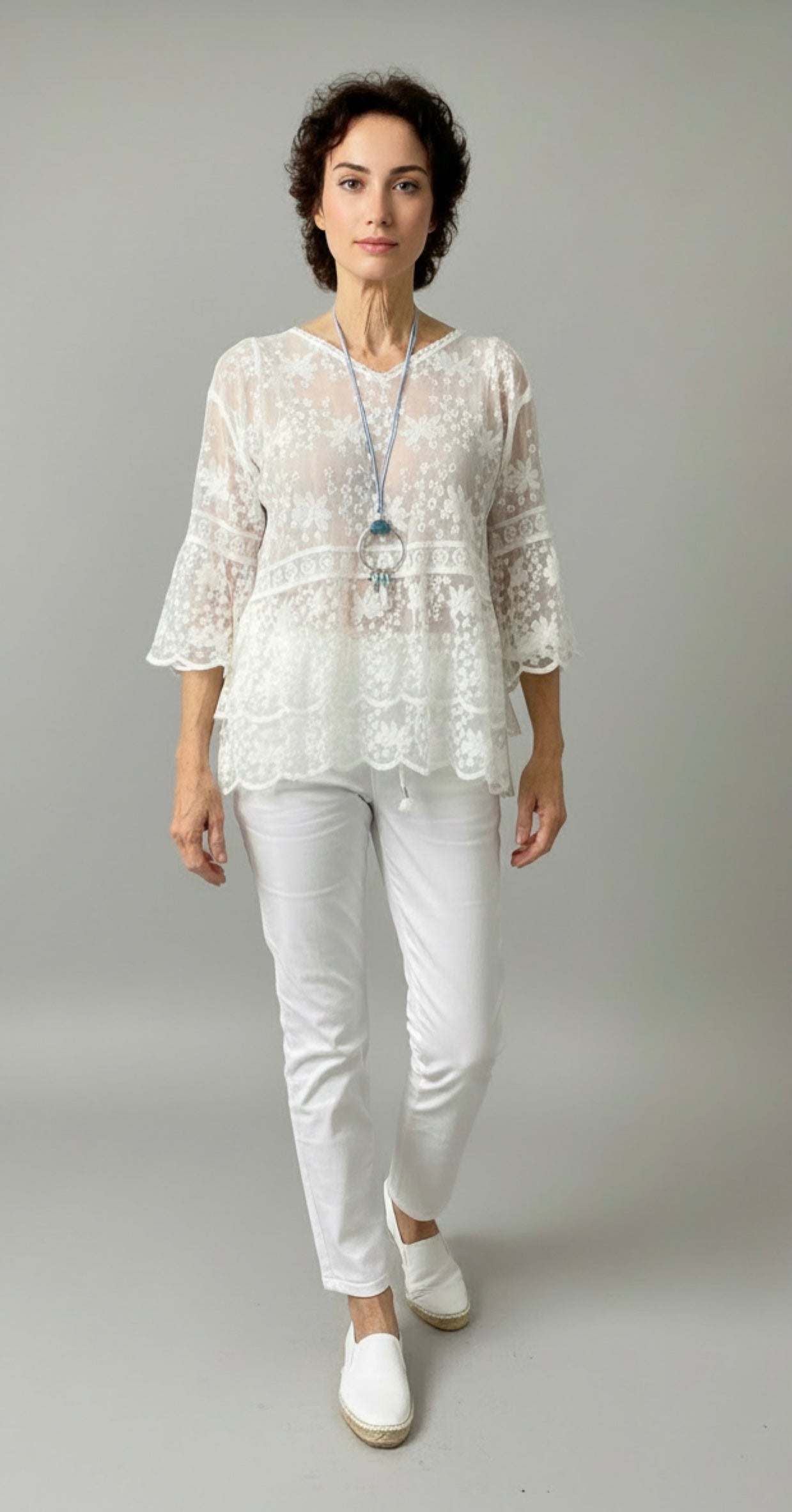Traumhaft weite Boho-Lagenbluse, im Ibiza-Style, Gypsy-Chic in Off-White, 100% Baumwolle lockere Einheits Größe M-XXL
