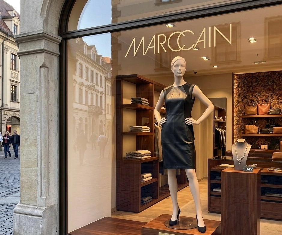 Edles MARC CAIN Kleid (mit leicht rockigem Touch) Leder-Optik & Stretch, N4 Gr. 38/40, Top Zustand- ungetragen!