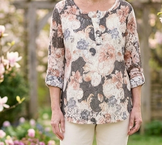 Sportlich, elegante Spitzen-Bluse mit passendem Top, locker geschnittene One-Size (M-XL) in verschiedenen Farbkompositionen vorrätig.