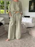 Lässiges Sommer-Set (Zweiteiler) – Einheitsgröße (Oversize 38-48) in frischem Hellgrün/Salbei , Jeansblau, Schwarz oder Weiss
