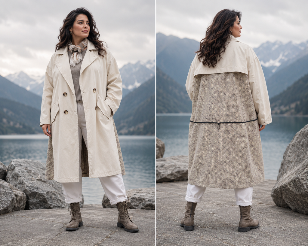 Neuer Zara Trenchcoat/Mantel, Ecru, Over-Size Größe L (38-52) ungetragen & besondere Details (Karo-Muster)