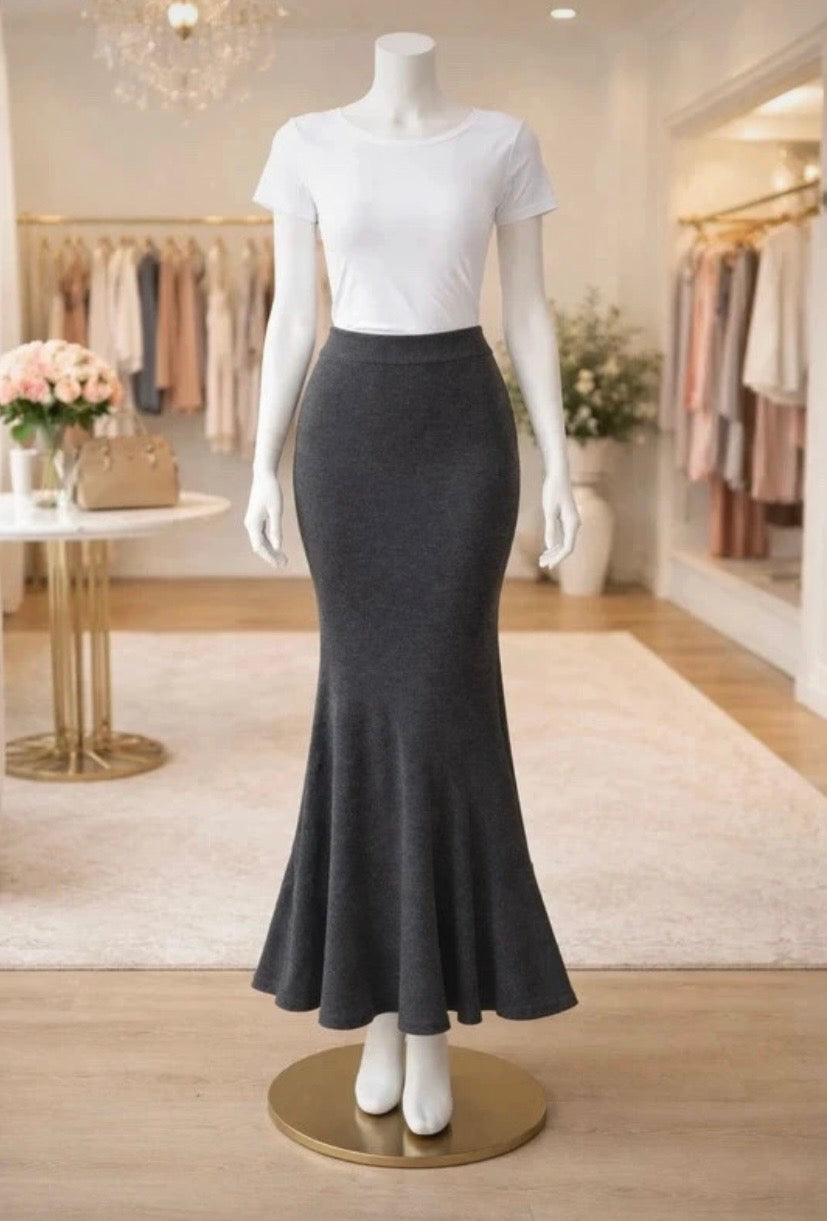 Karen Millen figurbetonender Maxi-Rock, Fishtail, knöchellang, ganz fein schwarz-grau meliert, Gr.40