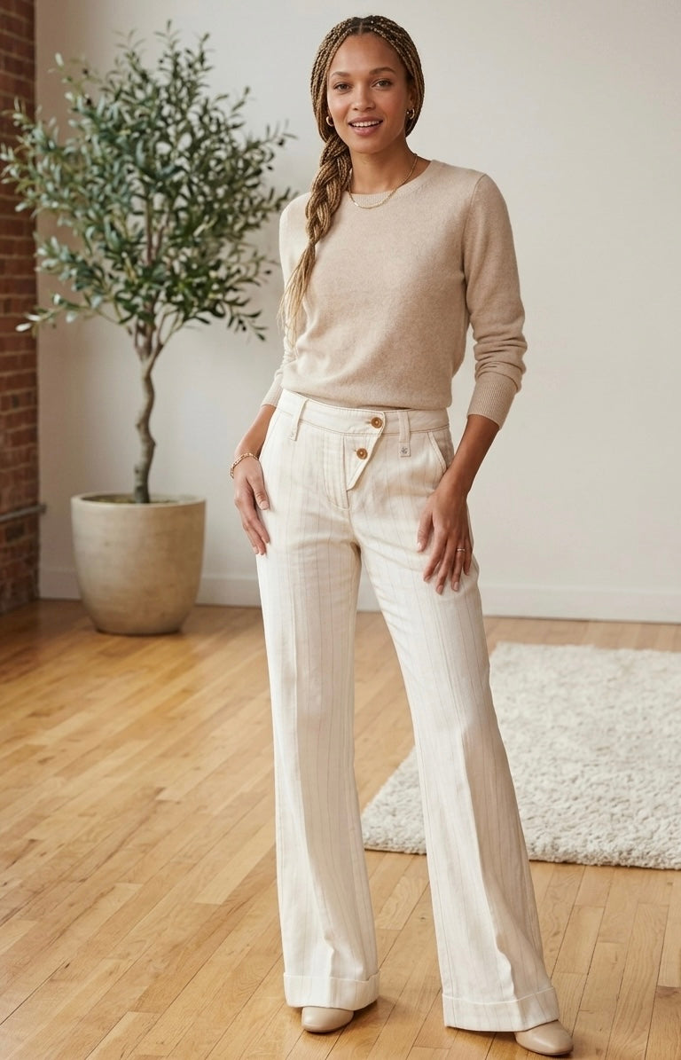 Designerhose von Marithé + François Girbaud/ Vintage Chino /weiss-creme, leichte Überlänge Gr.M/L
