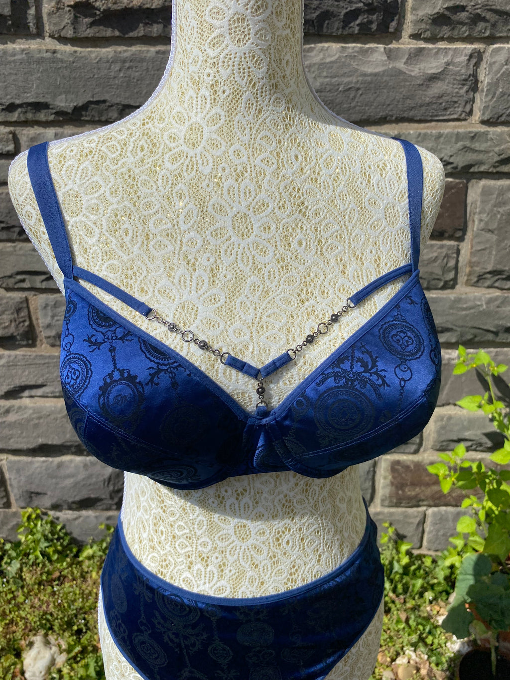 Luxus Wäsche-Set in glänzendem Tiefblau von Marlies Dekkers, 80 D – Wie neu!