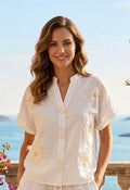 Bluse in Off-White/Creme mit floraler Stickerei – Einheitsgröße (38-42)
