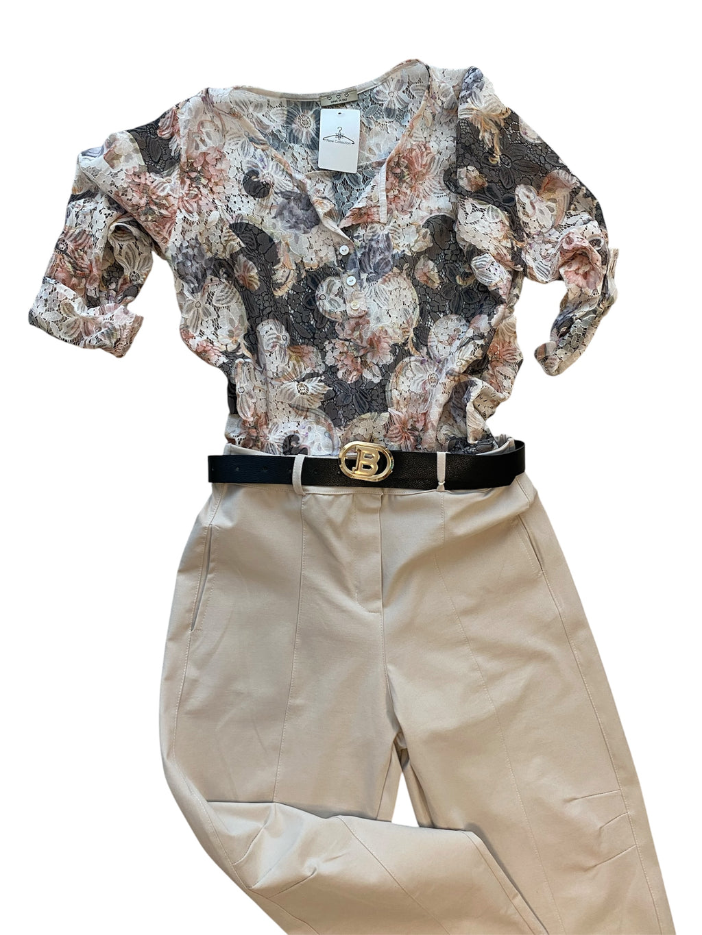 Sportlich, elegante Spitzen-Bluse mit passendem Top, locker geschnittene One-Size (M-XL) in verschiedenen Farbkompositionen vorrätig.