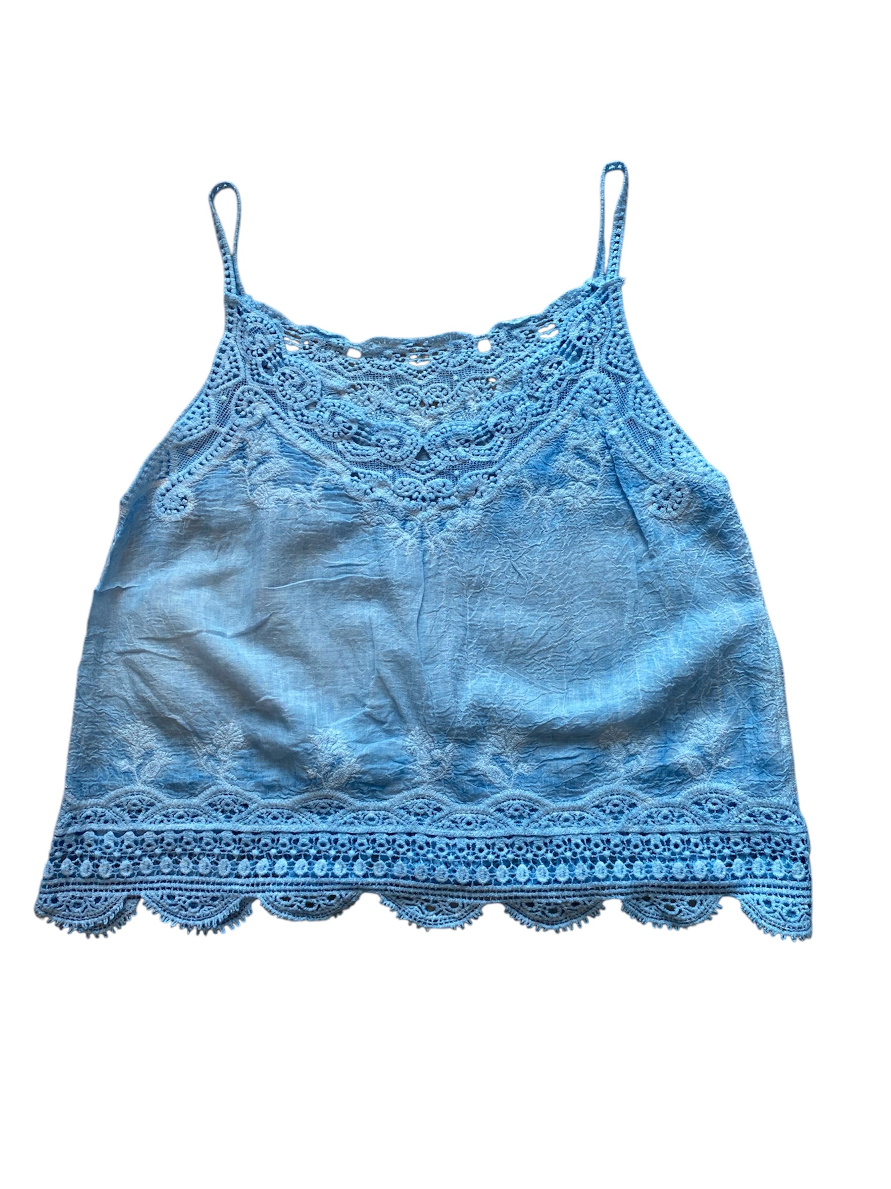 Sommer-Top im Boho/ Ibiza Style mit leichter Batik-Optik und edler Spitze, kleine Einheitsgröße S/M