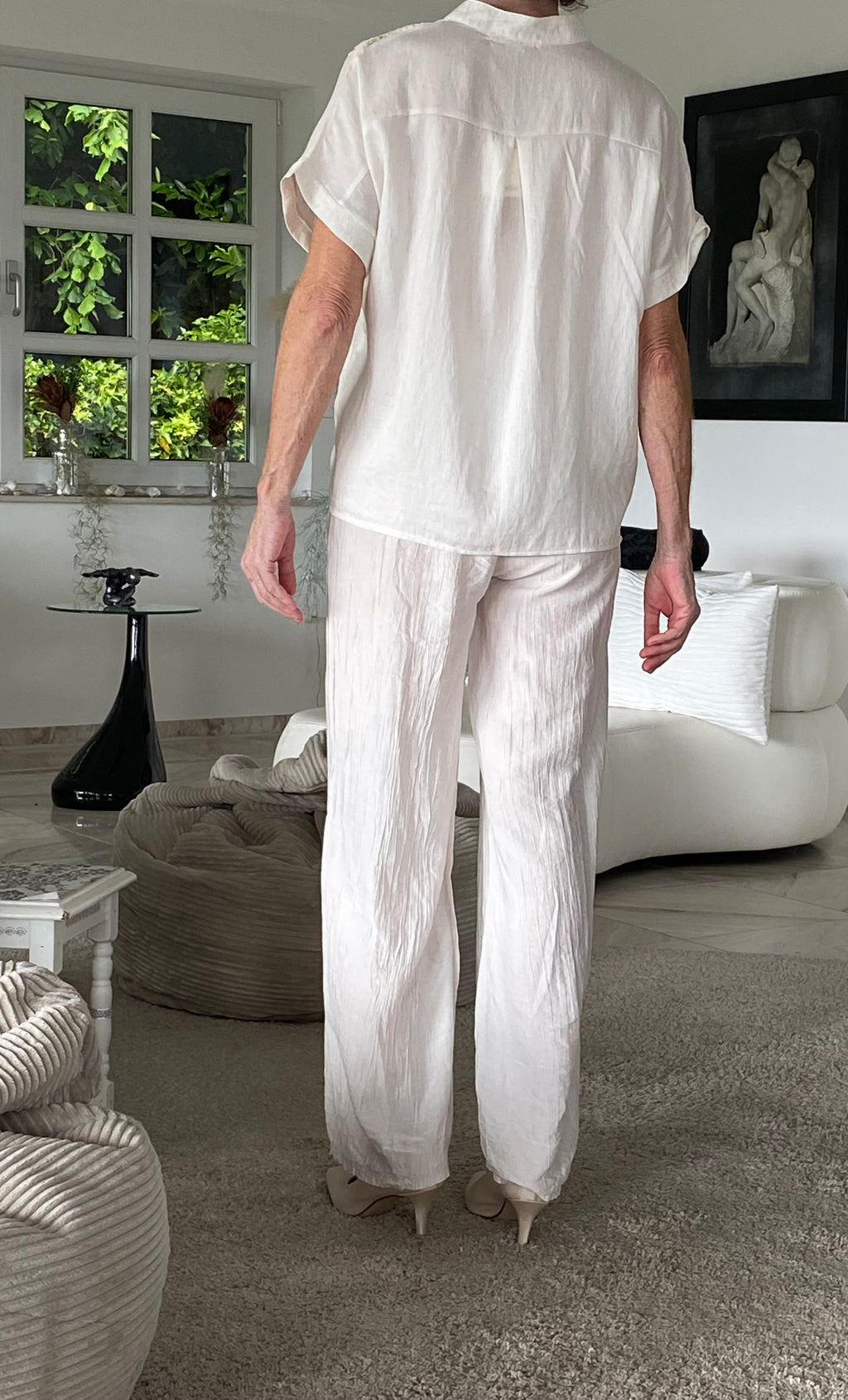 Bluse in Off-White/Creme mit floraler Stickerei – Einheitsgröße (38-42)