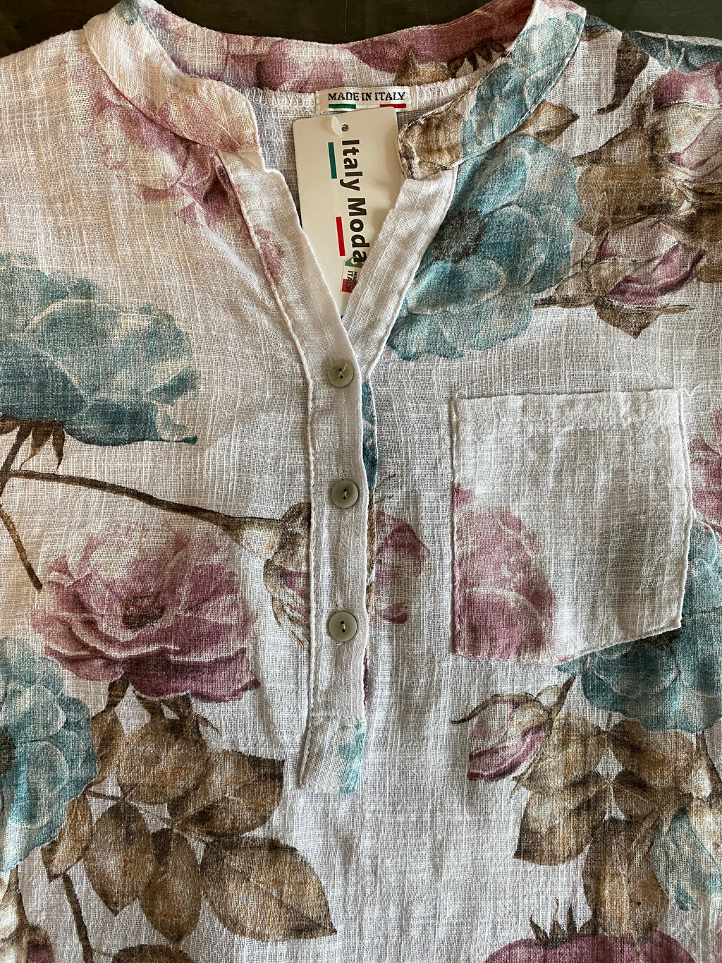 Romantische Sommer-Tunika/Bluse 100% Baumwolle, Leinenoptik,
M-XL