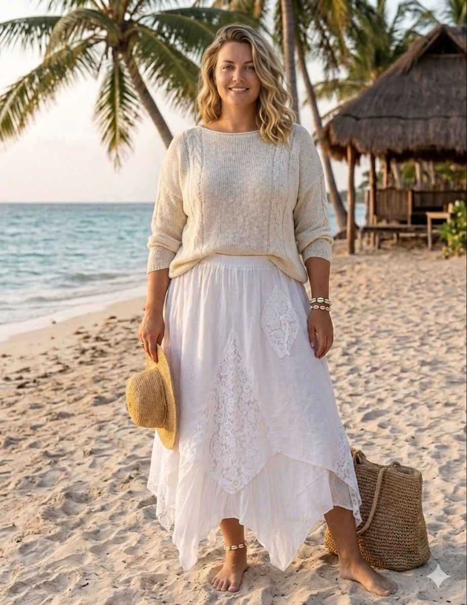 Romantischer Spitzen-Boho-Lagenlook Rock, Gipsy Style, Ibiza Look, viel Spitze (One Size S-XL)