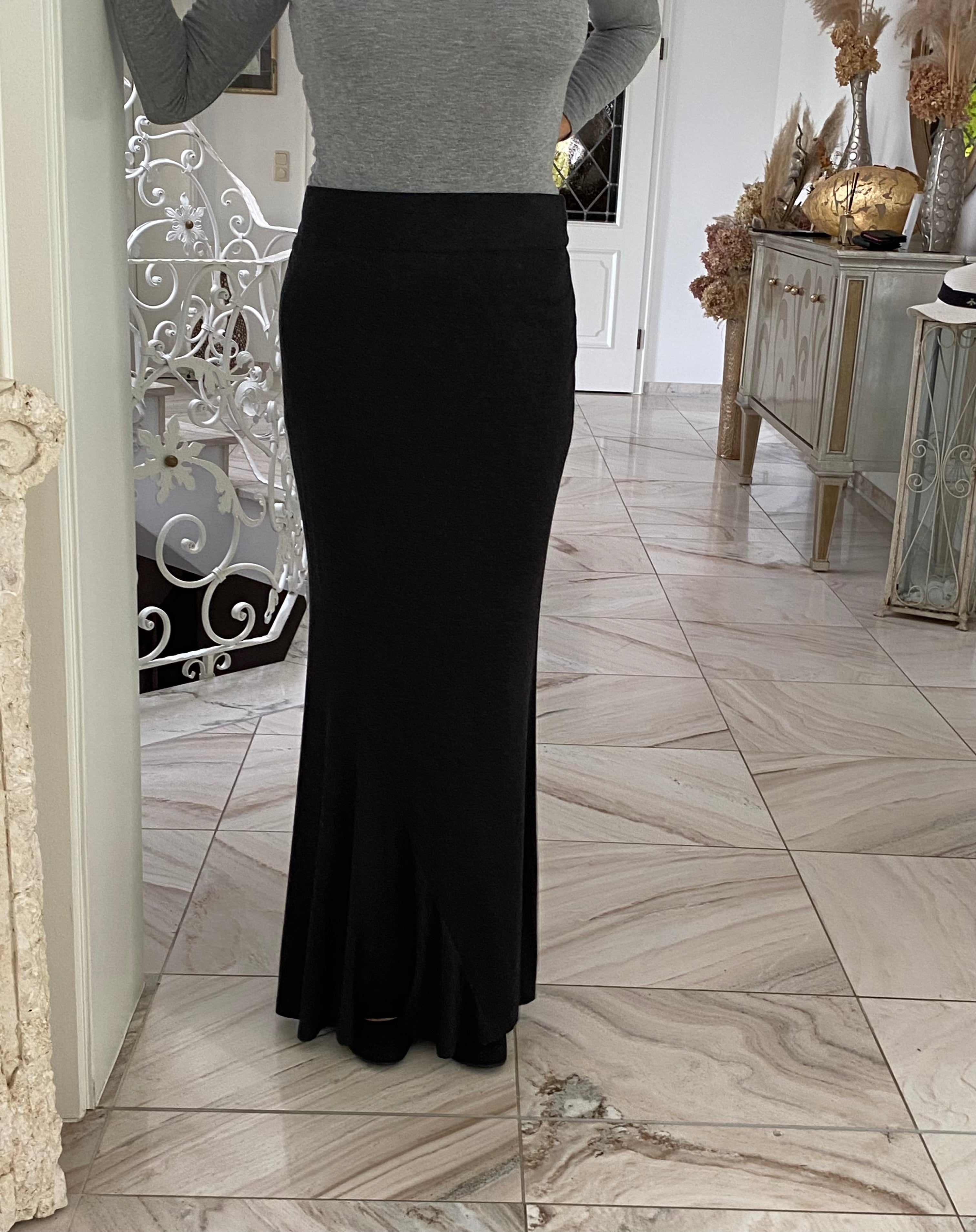 Karen Millen figurbetonender Maxi-Rock, Fishtail, knöchellang, ganz fein schwarz-grau meliert, Gr.40