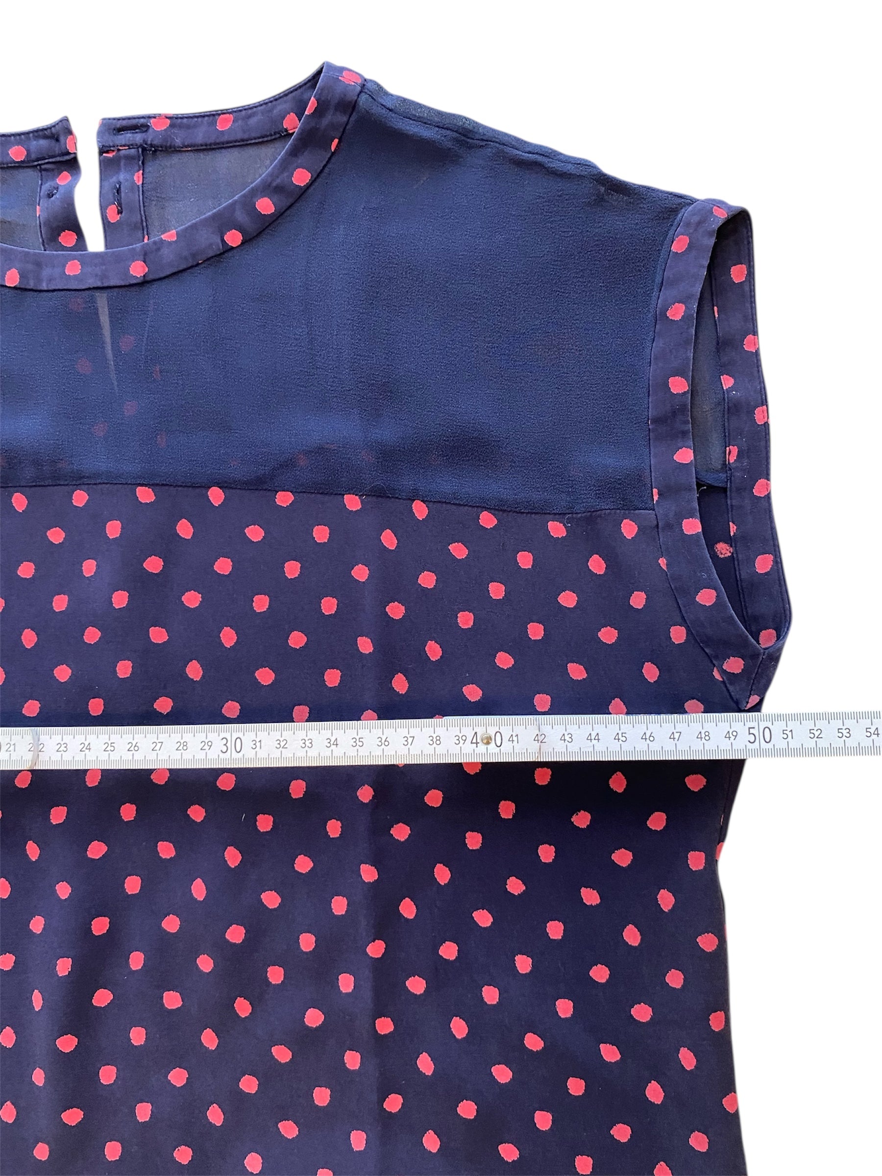 Sportlich-elegante marineblau Seidenbluse mit Dots in Pink Gr M/L