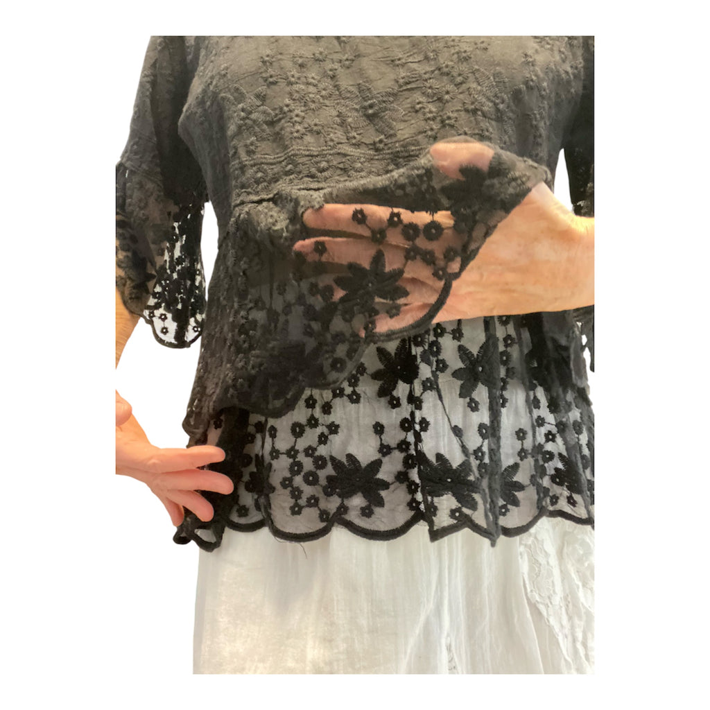 Traumhaft weite Boho-Lagenbluse, im Ibiza-Style, Gypsy-Chic in Off-White, 100% Baumwolle lockere Einheits Größe M-XXL