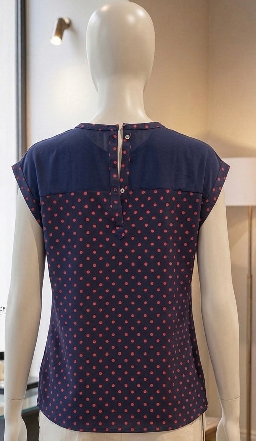 Sportlich-elegante marineblau Seidenbluse mit Dots in Pink Gr M/L